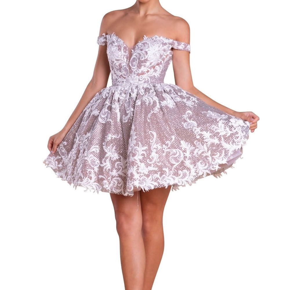 Wedding Mini Dress Elegant Off-Shoulder Lace Dress Size XL